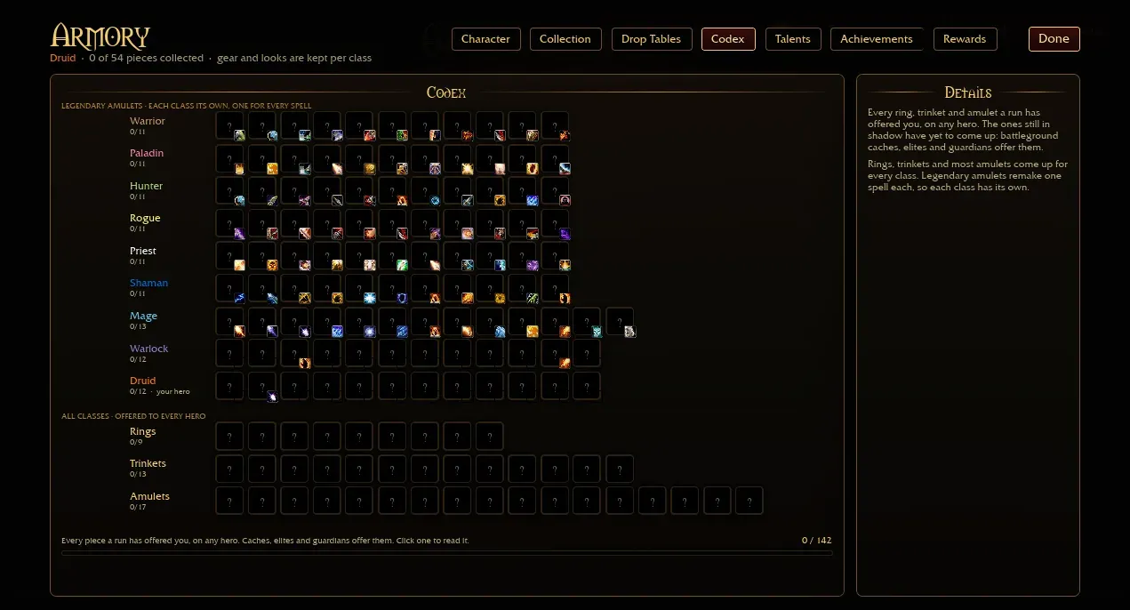 Azeroth Survivors Armory Codex: legendary amulets for every class plus 9 rings, 13 trinkets and 17 amulets